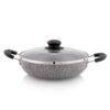 Amazon Solimo Non-Stick Kadai with Glass Lid | Granite Finish Amazon Solimo Non-Stick Kadai with Glass Lid | Granite Finish | Induction Base | PFOA Free | High Temperature Resistant Exterior Coating | 22 cm | Grey