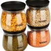 Amazon Solimo Plastic Storage Jar and Container Set I Air Tight & BPA Free Containers for Kitchen Storage Set I Grocery Kitchen Container Set I Multipurpose Jar | 800 Ml Each | Set 4 | Black