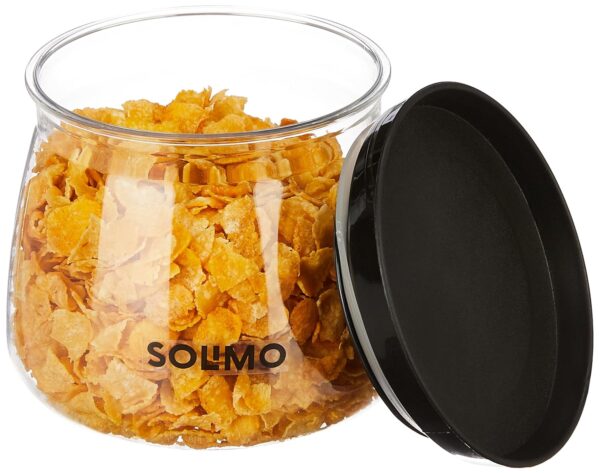 Amazon Solimo Plastic Storage Jar and Container Set I Air Tight & BPA Free Containers for Kitchen Storage Set I Grocery Kitchen Container Set I Multipurpose Jar | 800 Ml Each | Set 4 | Black