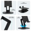 Amkette Ergo 360° Rotation Mobile Phone Holder, Foldable Design Mobile Stand with Stable Metallic Round Base, Multiple Height & Angle adjustments for Smartphones, Tablets, Kindles & iPad, (Black)