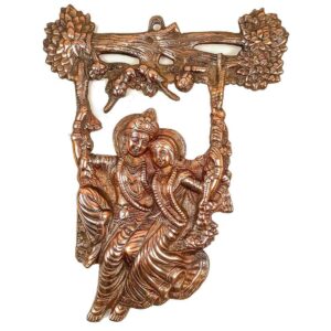 Apka Mart The Online Shop Radha Krishna Sitting on Jhula Wall Hanging - for Gift, Home, Living Room, Office, Puja Room Decor - 14 Inch (Metal -Alloy, Color - Copper Shade)