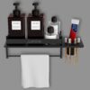 Arena 3 in-1 Multi-Purpose Bathroom Shelves Shelf, Wall Mounted Bathroom Arena 3 in-1 Multi-Purpose Bathroom Shelves Shelf, Wall Mounted Bathroom Shelf, Napkin Holder Tooth Brush Holder, Bathroom Accessories Set, Black Stainless Steel Bathroom Organizer (Pack of 1)