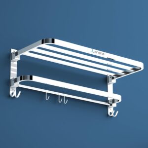 Arena Stainless Steel Bathroom Accessories Set - Wall Mounted Towel Rod and Hangers for Clothes and Wash Basin (24 Inch, Pack of 1)