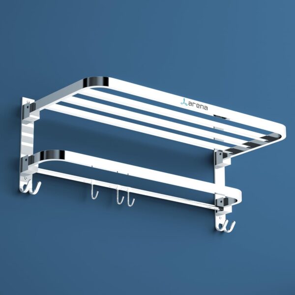 Arena Stainless Steel Bathroom Accessories Set - Wall Mounted Towel Arena Stainless Steel Bathroom Accessories Set - Wall Mounted Towel Rod and Hangers for Clothes and Wash Basin (24 Inch, Pack of 1)