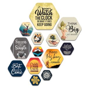 Artvibes Think Big Hexagon Shape MDF Wooden Wall Decor Items | Quotes Decor Item | Motivational Wall Decor | Wall Accent | Graphic Art | Gift Items | Office Wall Decoration Items (WPS_222N), Set of 13