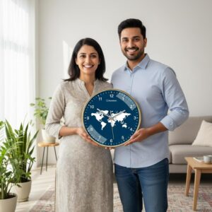 Auromin Designer Wall Watch for Living Room | Fancy Wall Auromin Designer Wall Watch for Living Room | Fancy Wall Clock for Bedroom Stylish Latest | Watch for Home Wall, Silent Modern Luxury Wall Clocks for Office, Kitchen, Home Décor (World-Blue)