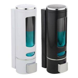 BATH GURU Abs Wall Mounted Shampoo Sanitizer Lotion Hand Dish Wash Gel Liquid Soap Dispenser for Bathroom Kitchen Pack of 2 (400 Ml, White & Black, Plastic)