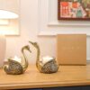 BEHOMA Metal Pair of Swans with Gift Box for Good Luck and Love | Candle Holder for Home Decor Tabletop Living Room Office | Showpiece Vastu Statue for Gifting (Candles/Plants Etc Not Included), Gold