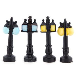 BHOOLU&GOOLU Wood Retro Mini Street Lamp for Fairy Garden Decoration-(4 pcs/Set), Brown
