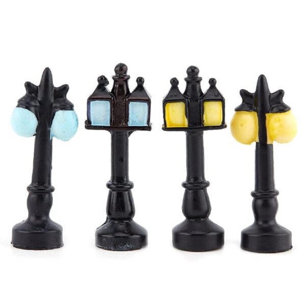 BHOOLU&GOOLU Wood Retro Mini Street Lamp for Fairy Garden Decoration-(4 pcs/Set), Brown