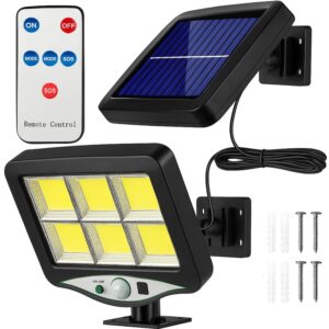 BIYALI Outdoor Solar Wall Lights with Remote Control, Waterproof Motion Sensor Security Light, 3 Lighting Mode LED Solar Flood Lights with 16.4ft Cable for Garden, Yard, Garage (1, New Light)