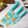 BRAND VILLA Kitchen Knife Set 3-Piece, Nonstick Stainless Steel Chef, Santoku & Utility Knives, Ergonomic Anti-Slip Handles, Cute Lemon Pattern for Home Cooking