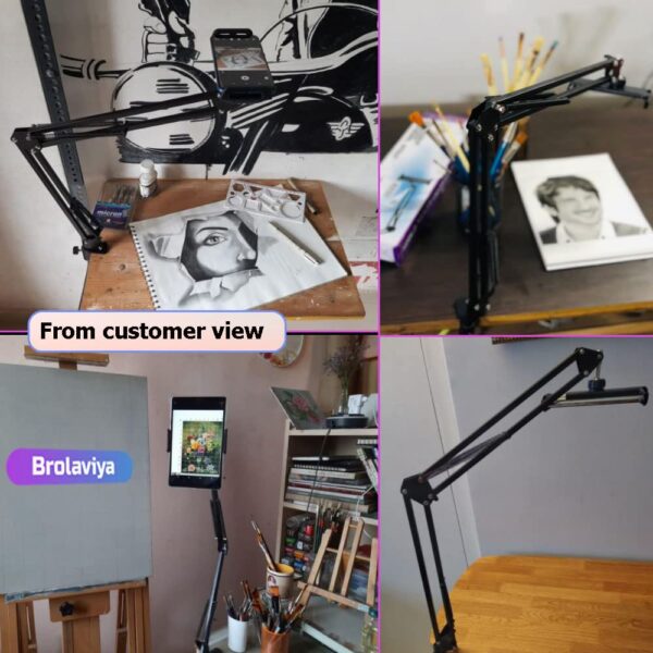 BROLAVIYA Overhead Long Articulating Arm Mobile/Tablet Stand Mount, for 4 to 11 Diagonal inch Display, Black