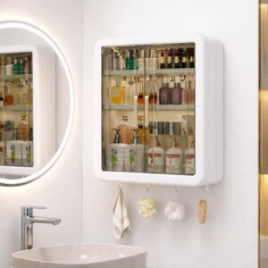 Bathroom Organiser | Wall Mounted Storage Cabinet for Bathroom & Kitchen Essentials, Skincare & Makeup | Organizer Cabinet for Home (White)