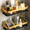 Bathroom Organiser Without Drill | 2PCS Self Adhesive Shelves Shelf Bathroom Organiser Without Drill | 2PCS Self Adhesive Shelves Shelf Rack Washroom Storage Organiser Without Drill Stand Racks Bathroom Shelf Shelves (Pack of 2, Gold Black)