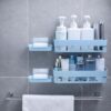 Bathroom Organizer Shelf with Soap Holder | Wall Mounted Bathroom Bathroom Organizer Shelf with Soap Holder | Wall Mounted Bathroom Accessories Set | No Drill Self Adhesive Storage Rack for Shampoo, Conditioner & Toiletries | Plastic, Blue