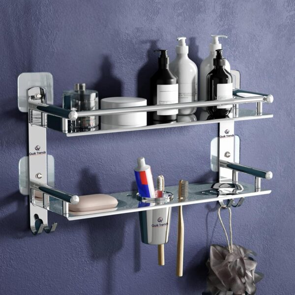Bathroom Organizer Without Drill – Corner, Shelves, Rack, Shelf, Storage, Bathroom Organizer Without Drill – Corner, Shelves, Rack, Shelf, Storage, Wall, Racks and Adhesive, Mounted, self Holder, soap, Stand Bathroom Accessories (Double Layer(5 in 1))