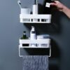 Bathroom Shelf for Wall, Self-Adhesive Bathroom Organiser with Towel Holder, Bathroom Shelf for Wall, Self-Adhesive Bathroom Organiser with Towel Holder, Ideal Bathroom Accessories for Efficient Space Utilisation (2 Self - 1 Towel)