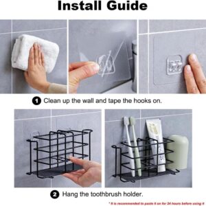 Bathroom Toothbrush Holder Wall Mounted Adhesive Toothpaste Organizer Bathroom Accessories Stand Rust Proof Metal Storage Rack for Tooth Brush Cup Razor Comb Bathroom Shelf