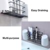 Bathroom Toothbrush Holder Wall Mounted Adhesive Toothpaste Organizer Bathroom Accessories Stand Rust Proof Metal Storage Rack for Tooth Brush Cup Razor Comb Bathroom Shelf