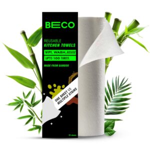 Beco Reusable Kitchen Towel Roll-2000 Times Washable|Soft & Highly Absorbent|Better Beco Reusable Kitchen Towel Roll-2000 Times Washable|Soft & Highly Absorbent|Better Alternative to Dishcloth, Kitchen Tissue Paper Roll/Paper Towel|Eco Bamboo Wipes for Home Cleaning|20 Sheets