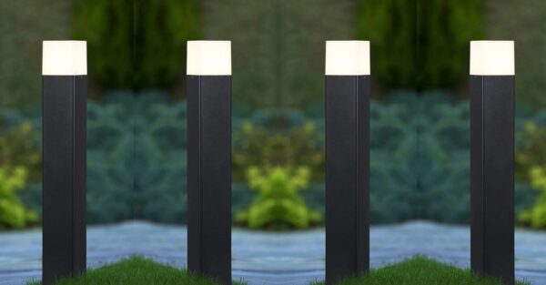 Bollard Outdoor 24 inch Pole Light for Home Decorative Exterior/Outdoor Light/Gate Light/Garden Lamp/Pillar Lamp/Gardner Lights, Grey (Pack of 4)