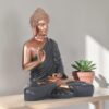 Bronze Buddha Statue with Dark Textured Robe Meditative Figurine in Abhaya & Dhyana Mudra for Home Decor, Yoga, and Spiritual Spaces (15 inch/ 38cm) Dark Olive with Bronze Color