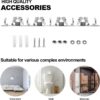 Broom Mop Holder Wall Mount Stainless Steel Wall Mounted Storage Organizer Heavy Duty Tools Hanger with 3 Racks 4 Hooks for Kitchen Bathroom Closet Garage Office Garden-1Pc, Hanging Shelves