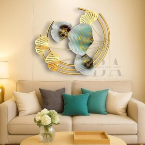 BrovionArt™ Metal Wall Decoration item for Living Room, Bedroom, Hallway, Kitchen & More (Half Moon - Gold & Teal)