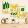 BrovionArt™ Metal Wall Decoration item for Living Room, Bedroom, Hallway, Kitchen & More (Deer - Royal Gold & Green)