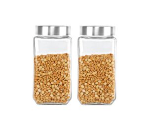 CELLO Qube Fresh Glass Storage Jar with See Through Lid Set of 2, (1000ml x 2), Transparent | Food Grade, Stackable, Easy Storage Jar | Air Tight Kitchen Glass Jar For Cookies Snacks Pulses Dry Fruits
