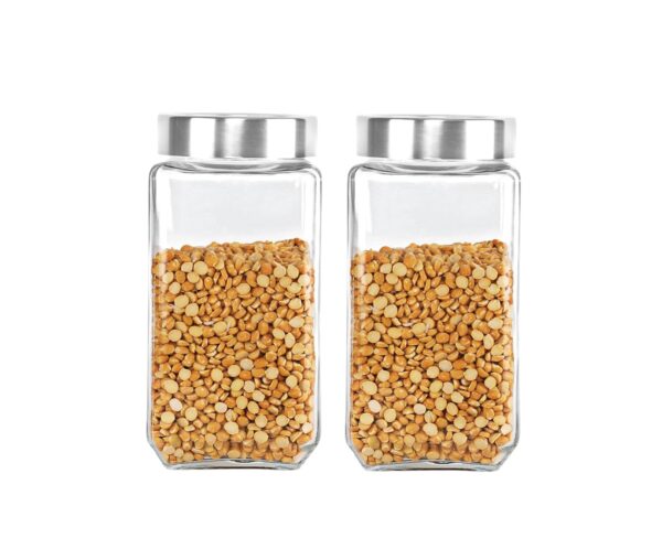 CELLO Qube Fresh Glass Storage Jar with See Through Lid Set of 2, (1000ml x 2), Transparent | Food Grade, Stackable, Easy Storage Jar | Air Tight Kitchen Glass Jar For Cookies Snacks Pulses Dry Fruits