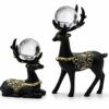CHIBRO Decorative Crystal Ball Animal Showpiece for Home Décor | Swan & Deer Design Polyresin Table Décor with Glass Ball | Living Room, Office & Gift Item (Premium Black Deer Couple Showpiece)