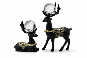 CHIBRO Decorative Crystal Ball Animal Showpiece for Home Décor | Swan & Deer Design Polyresin Table Décor with Glass Ball | Living Room, Office & Gift Item (Premium Black Deer Couple Showpiece)