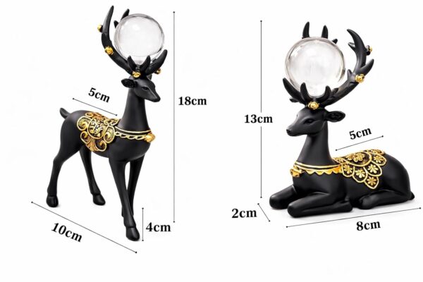 CHIBRO Decorative Crystal Ball Animal Showpiece for Home Décor | Swan & Deer Design Polyresin Table Décor with Glass Ball | Living Room, Office & Gift Item (Premium Black Deer Couple Showpiece)