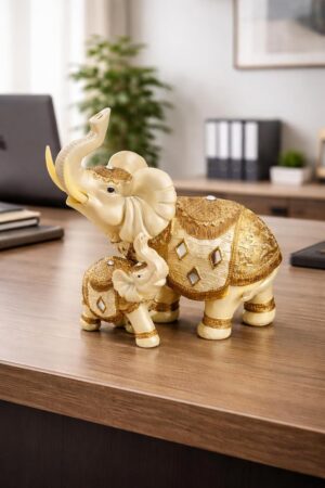 CHIBRO Decorative Elephant Showpiece for Home Décor | Resin Lucky CHIBRO Decorative Elephant Showpiece for Home Décor | Resin Lucky Elephant Statue with Mother & Baby Design | Tabletop Feng Shui Good Luck Idol (White Elephant Family)