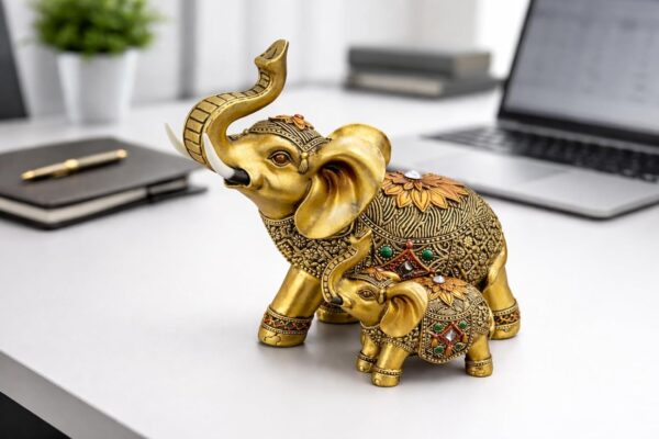 CHIBRO-Decorative-Elephant-Showpiece-for-Home-Decor-Resin-Lucky-Elephant-Statue-with-Mother-Baby-Design-Tabletop-Feng-Shui-Good-Luck-Idol-Golden-Elephant-Family.jpg CHIBRO Decorative Elephant Showpiece for Home Décor | Resin Lucky Elephant Statue with Mother & Baby Design | Tabletop Feng Shui Good Luck Idol (Golden Elephant Family)