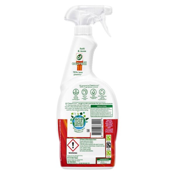 CIF Power & Shine Kitchen Cleaner Spray, Tough Grease & Stain Removal, Suitable for Chimney, Gas Stove, Hob, Tap, Tiles & Sink, 700ml