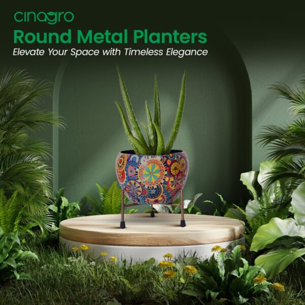 CINAGRO Metal Flower Vase Planter Pot with Iron Stand, Pots for Plants, Plant Pots for Home Decoration, Succulent Pot, Indoor Planter Garden Decor (Size: 6X6 inch) Style: Mandala Fusion Spectrum