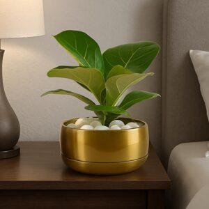 CINAGRO Metal Planter Pot for Indoor Plants, Round Decorative Flower Pot, Rust-Resistant, Modern Plant Holder for Home, Balcony, Office (13.97 x 7.62 cm, Pulse Nest - Gold)