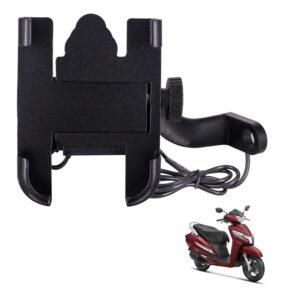CNC Bike Mount Holder for Navigation 360 Degree Rotating Handlebar Metal Body Cradle Stand Fits for All Smartphones (CNC Metal Holder with USB Charger) for Honda Activa 125 (Pack of 1Pcs)