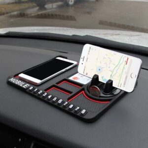 Car Dashboard Mobile Holder Anti-Slip Mat with Phone Stand & Number Plate – Non-Slip Silicone Dashboard Organizer for Car Interior (Pack of 1)