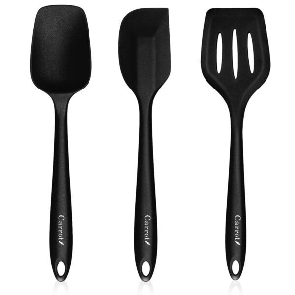 Carrot - Silicone Spatula Set of 3, Large Heat Resistant Carrot - Silicone Spatula Set of 3, Large Heat Resistant Spatula for Cooking, Baking and Mixing, Non-Stick Cookware for Kitchen, BPA Free, Flexible, Seamless Design (Black)