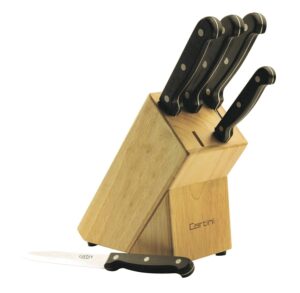 Cartini Godrej 5 Pcs Knife Set with Rubber Wood Knife Cartini Godrej 5 Pcs Knife Set with Rubber Wood Knife Holder Set (Chef Knife +Bread Knife + Carving Knife + Vegetable Knife + Paring Knife),Rubberwood,Brown