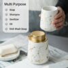 Ceramic Bath Accessories Set of 3 (Luxe White) – 400ml Soap Dispenser, Tumbler & Soap Dish, White with Gold Marble Design, Bathroom Countertop Organizer for washbasin