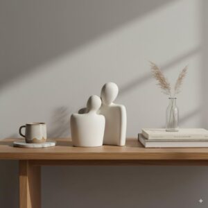 Ceramic Couple Statue Showpiece | Abstract Hugging Couple Sculpture | Modern Home Décor Figurine for Living Room Bedroom Office Table | Decorative Family Couple Artifact | White