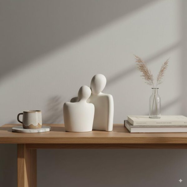 Ceramic Couple Statue Showpiece | Abstract Hugging Couple Sculpture | Modern Home Décor Figurine for Living Room Bedroom Office Table | Decorative Family Couple Artifact | White