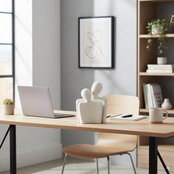 Ceramic Couple Statue Showpiece | Abstract Hugging Couple Sculpture | Modern Home Décor Figurine for Living Room Bedroom Office Table | Decorative Family Couple Artifact | White