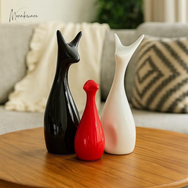 Ceramic Deer Family Figurines Set of 3 – 2 Adult & 1 Baby Deer Vastu Decorative Showpieces for Home, Living Room, Office, Gifting – 8x8x28 cm (Multicolor)