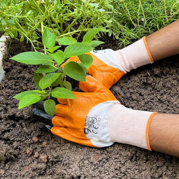 Cinagro Garden Gloves for Gardening Work, Durable Hand Gloves for Home Garden Use, Essential Gardening Accessories for Plant Care, Digging, Weeding & Outdoor Tasks, Reusable Protective Gloves (Orange)